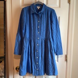 EUC J Crew Factory Eyelet Mini Shirtdress, size 0, blue.
